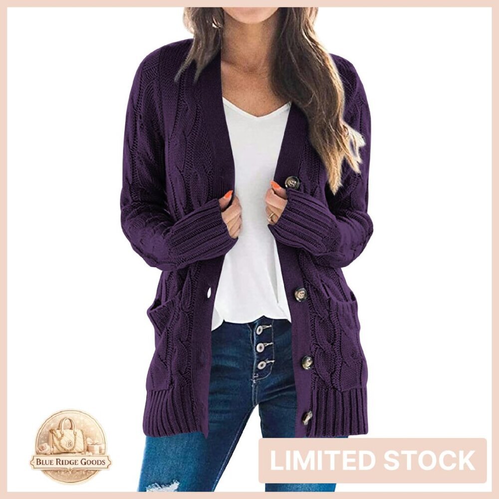 Chunky Cable Knit Open Front Cardigan Cozy Oversized Winter Sweater